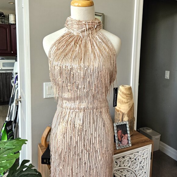 NWT R&M Richards Gold Sequin Maxi Dress, Sz 10 - Picture 7 of 11